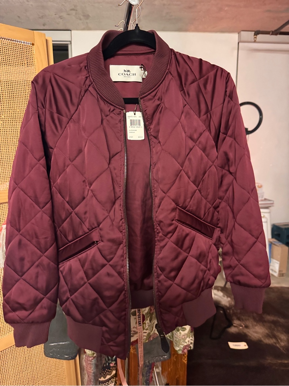 Coach Quilted Bomber Jacket in Wine NWT MSRP $495